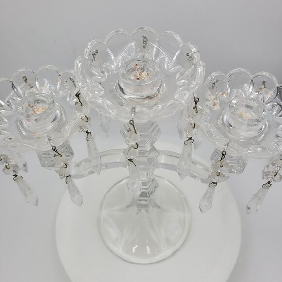 VINTAGE 3 Candle Crystal‎ Candelabra 11" Tall Bohemian Pendant Drops Fluted Base - Picture 6 of 16